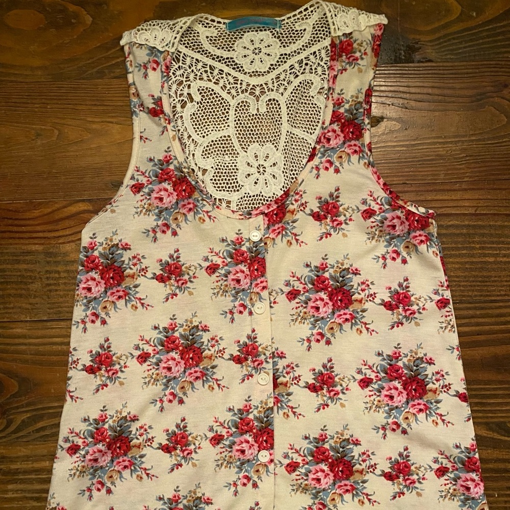 Floral with crochet razor back top